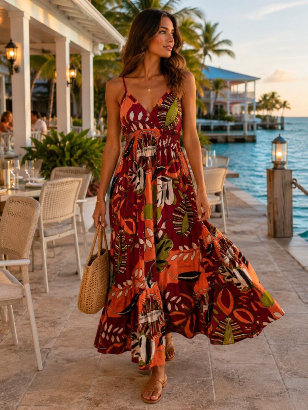 Speed Control New York L Tropical Floral Cotton Maxi Dress